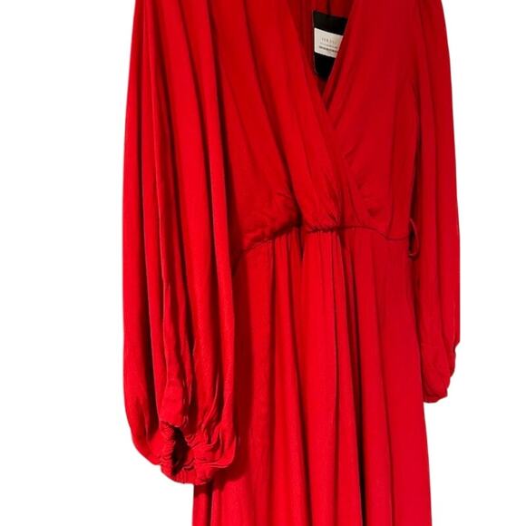 lORANE NWT Red Viscose Dress Brazil Romantic Feminine Midi Faux Wrap Party LARGE - Picture 15 of 15
